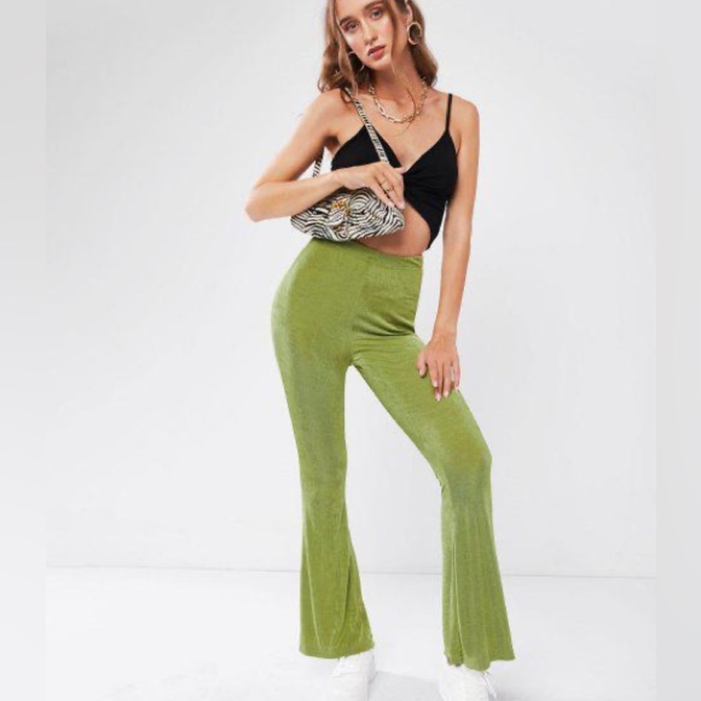 (A8) ZAFUL High Rise Bell Bottom Party Pants - Light Green, Size M, NIB